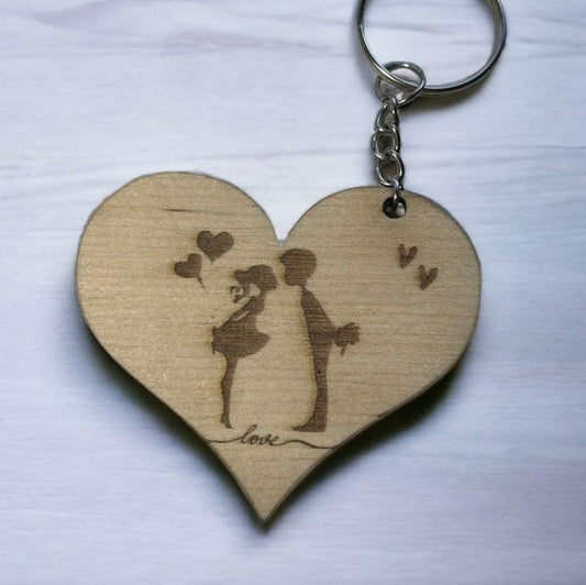 Porte-clés en Bois Gravé - Édition Amour - Arthena Prestige